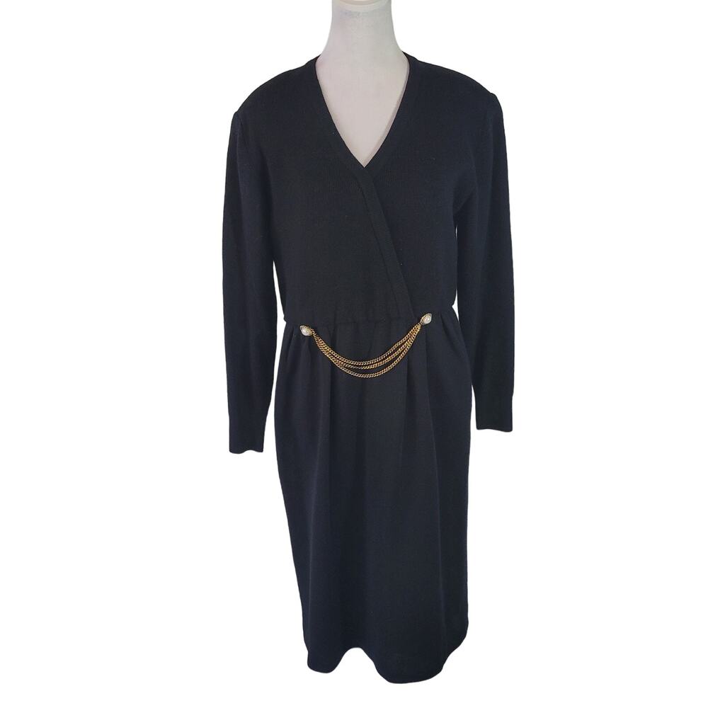 Talbots Size 8p‎ Vintage 100% Wool Sweater Dress Pearl Chain Attached Belt